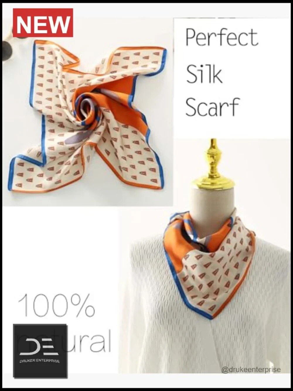 Mulberry Silk Feeling Fashion Square Neck Satin Scarf for Hair Bag